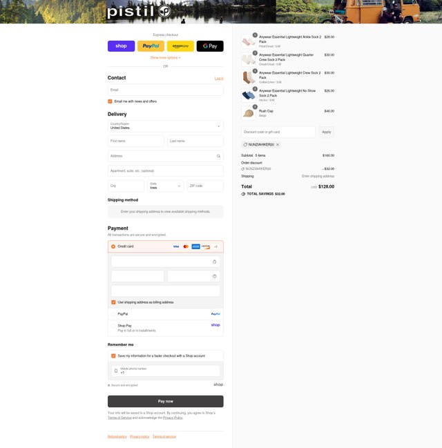 Pistil checkout page showing Pistil promo code box | Screenshot taken by SimplyCodes community member on Sep 2, 2025