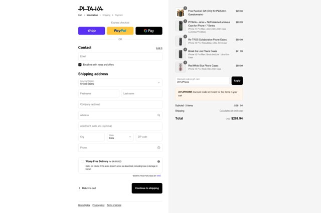 Pitaka checkout page showing Pitaka discount code box | Screenshot taken by SimplyCodes community member on Sep 2, 2025
