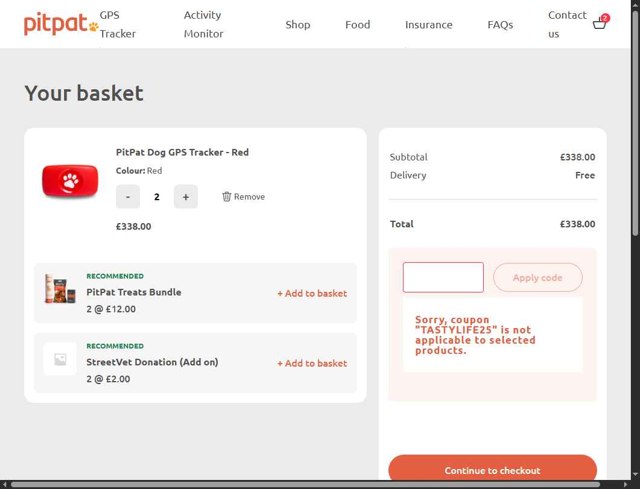 PitPat checkout page showing PitPat discount code box | Screenshot taken by SimplyCodes community member on Sep 6, 2025