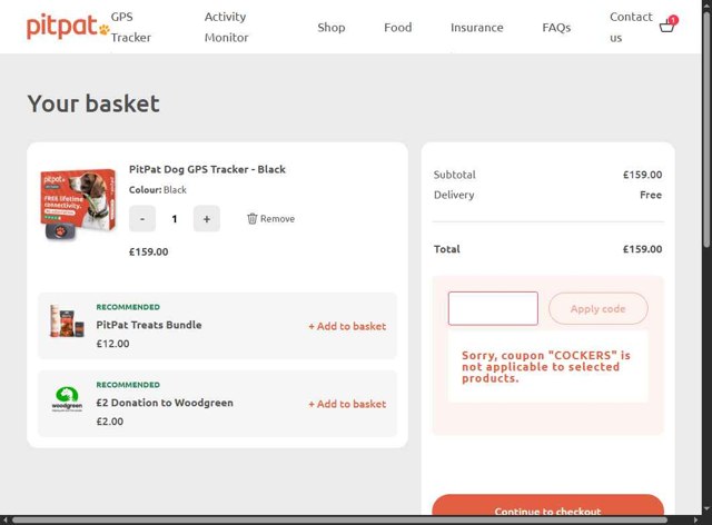 PitPat checkout page showing PitPat discount code box | Screenshot taken by SimplyCodes community member on Jul 15, 2025