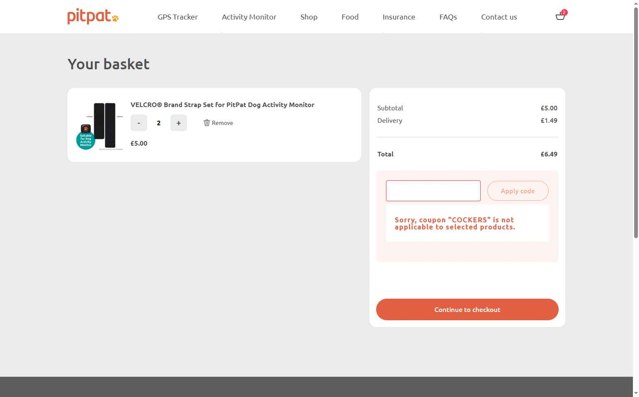 PitPat checkout page showing PitPat discount code box | Screenshot taken by SimplyCodes community member on Aug 21, 2025