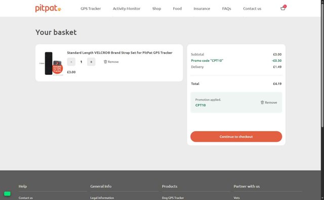 PitPat checkout page showing PitPat discount code box | Screenshot taken by SimplyCodes community member on Aug 3, 2025