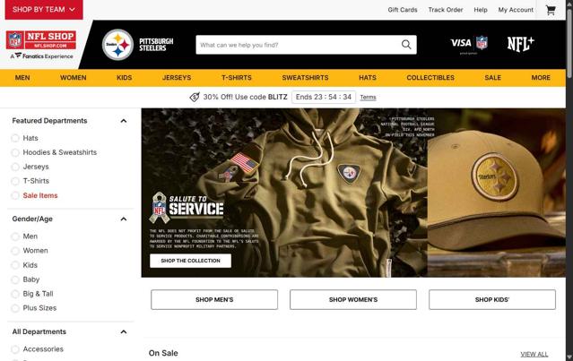 Pittsburgh Steelers checkout page showing Pittsburgh Steelers promo code box | Screenshot taken by SimplyCodes community member on Oct 4, 2025