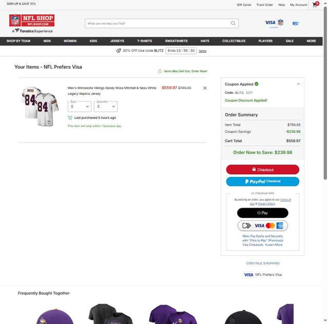 Pittsburgh Steelers checkout page showing Pittsburgh Steelers promo code box | Screenshot taken by SimplyCodes community member on Oct 4, 2025