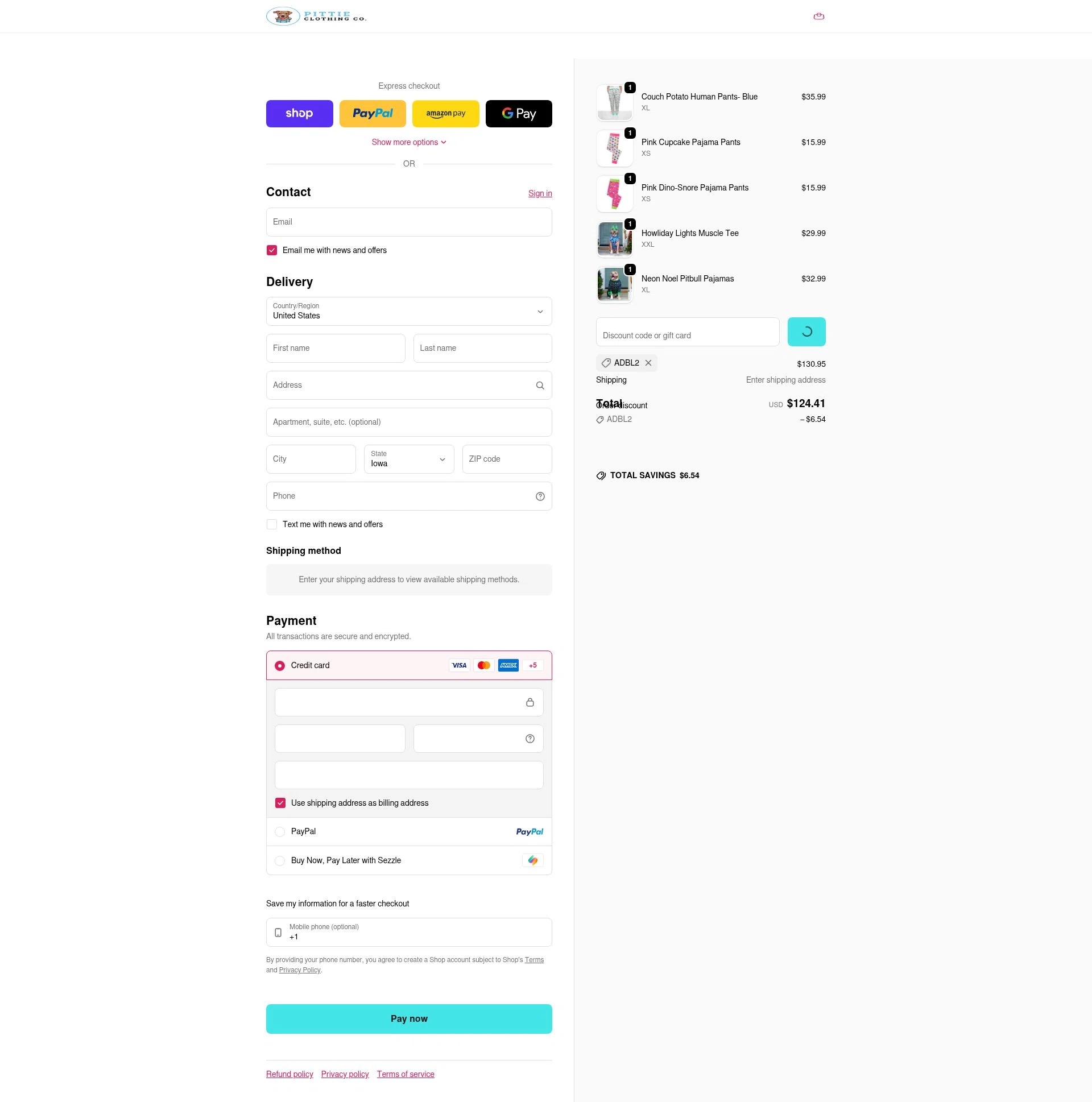 Pittie Clothing checkout page showing Pittie Clothing discount code box | Screenshot taken by SimplyCodes community member on Feb 3, 2026
