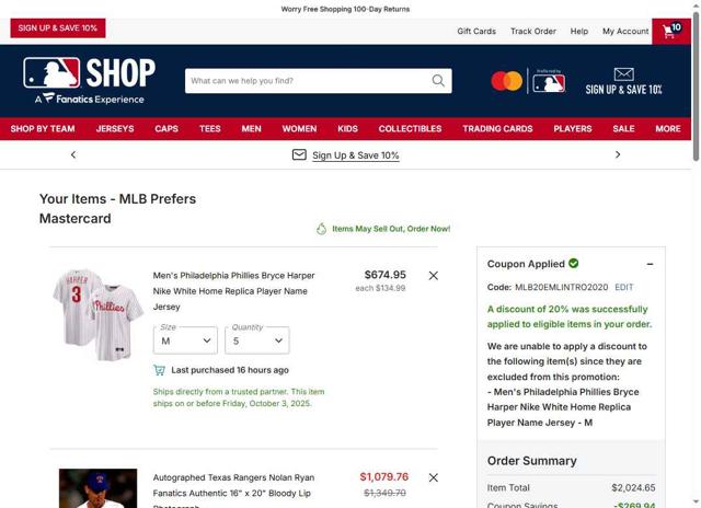 Pittsburgh Pirates checkout page showing Pittsburgh Pirates promo code box | Screenshot taken by SimplyCodes community member on Oct 3, 2025