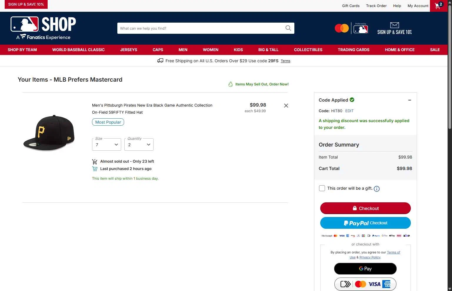 Pittsburgh Pirates checkout page showing Pittsburgh Pirates promo code box | Screenshot taken by SimplyCodes community member on Jan 30, 2026