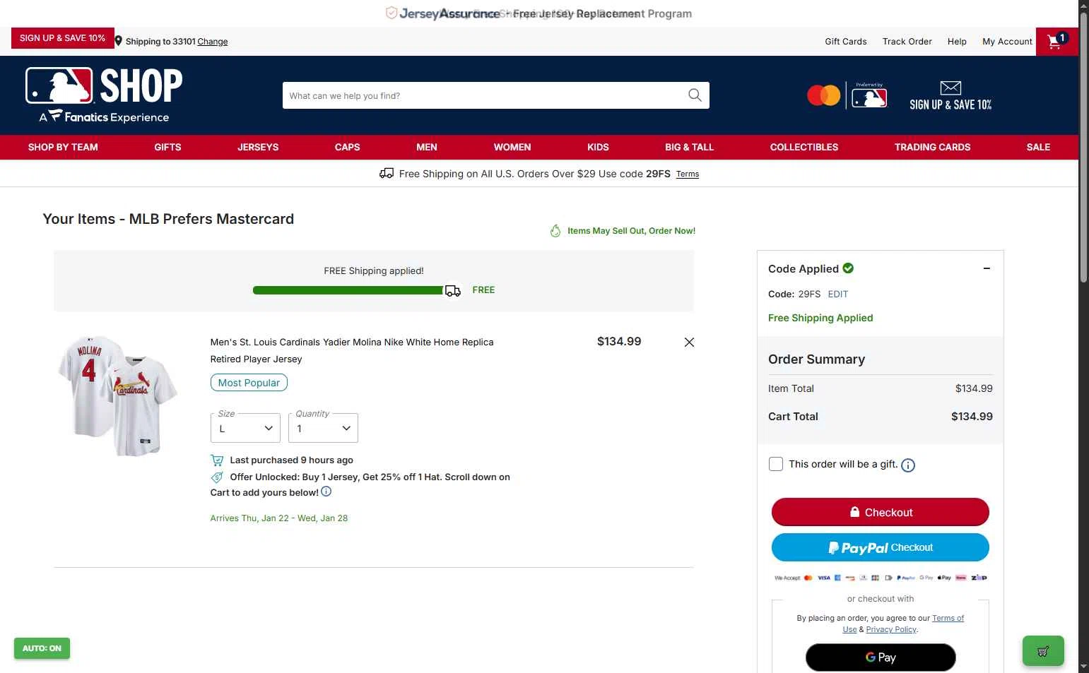 Pittsburgh Pirates checkout page showing Pittsburgh Pirates promo code box | Screenshot taken by SimplyCodes community member on Jan 3, 2026