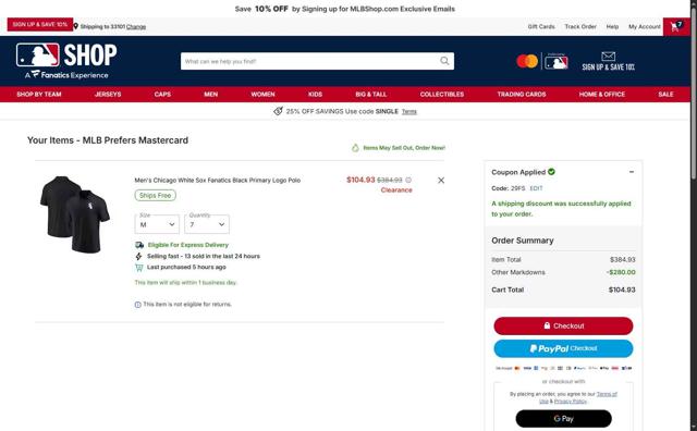Pittsburgh Pirates checkout page showing Pittsburgh Pirates promo code box | Screenshot taken by SimplyCodes community member on Oct 5, 2025