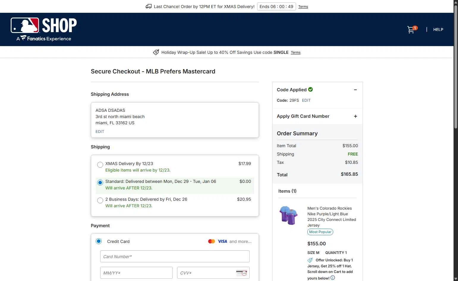 Pittsburgh Pirates checkout page showing Pittsburgh Pirates promo code box | Screenshot taken by SimplyCodes community member on Dec 22, 2025