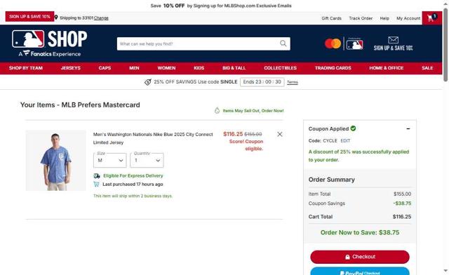 Pittsburgh Pirates checkout page showing Pittsburgh Pirates promo code box | Screenshot taken by SimplyCodes community member on Sep 10, 2025