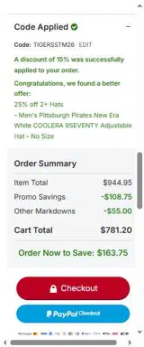 Pittsburgh Pirates coupon verification screenshot