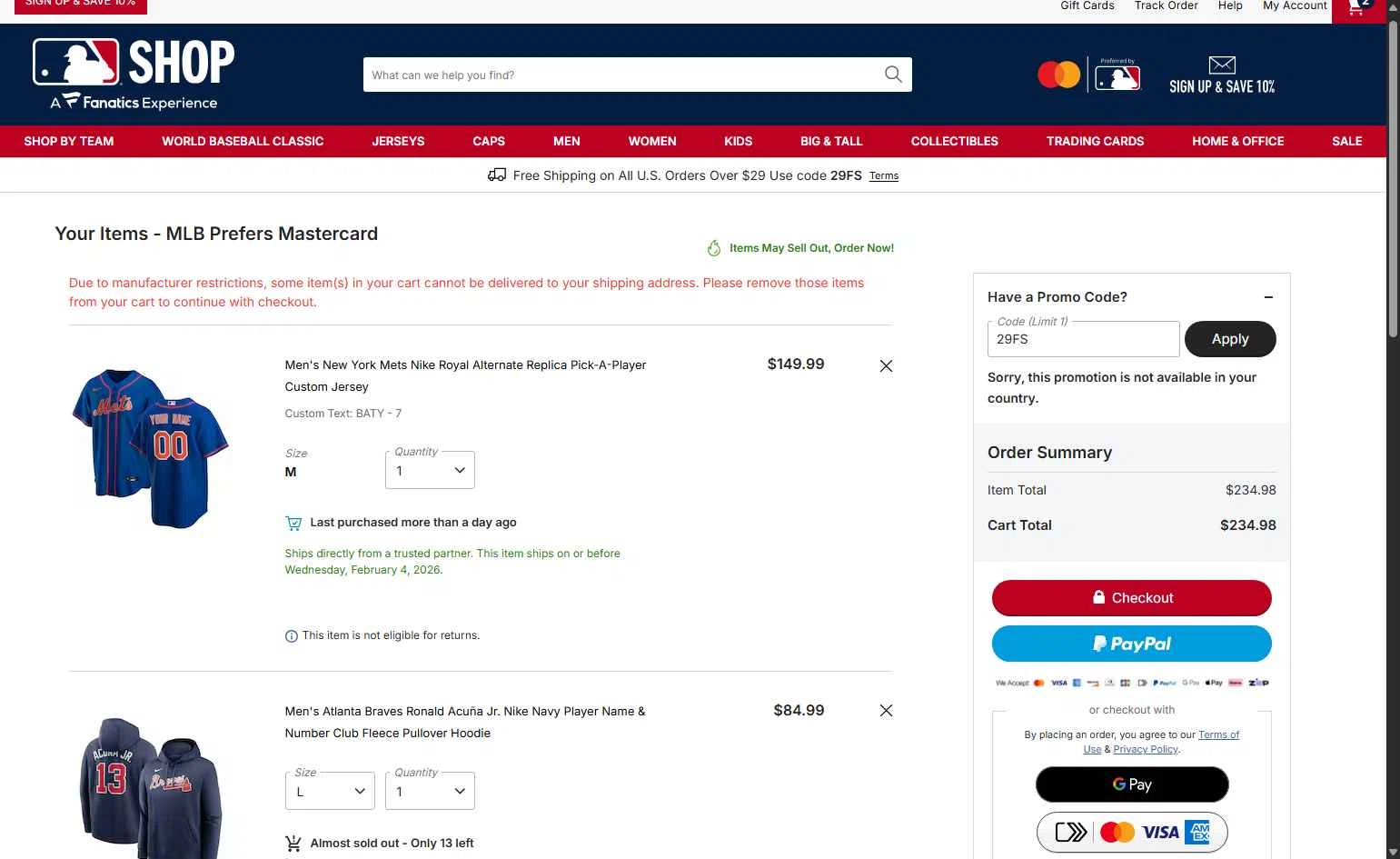 Pittsburgh Pirates checkout page showing Pittsburgh Pirates promo code box | Screenshot taken by SimplyCodes community member on Jan 21, 2026