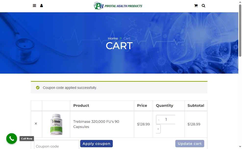 Pivotal Health Products checkout page showing Pivotal Health Products promo code box | Screenshot taken by SimplyCodes community member on May 13, 2025