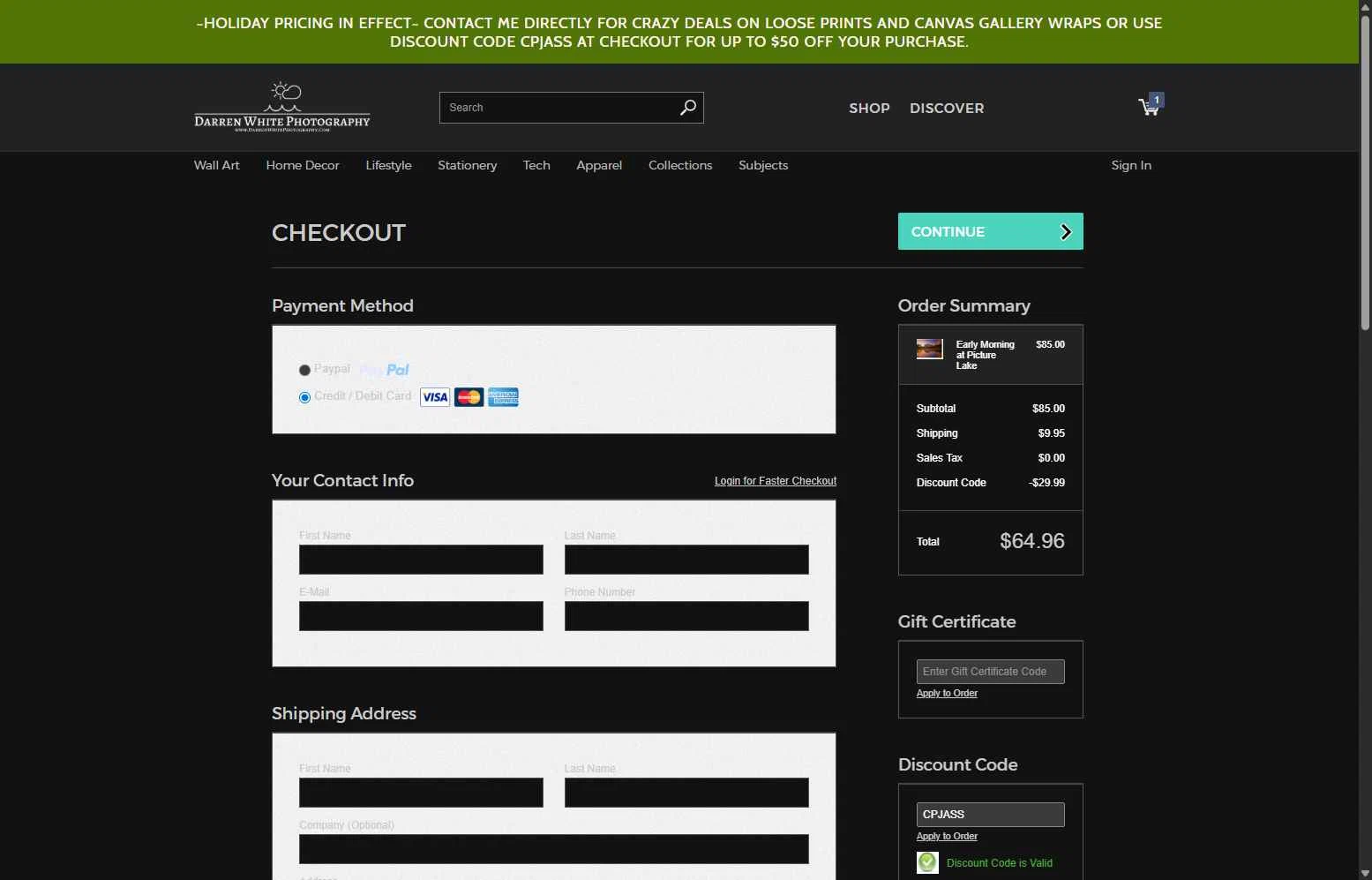 Pixels checkout page showing Pixels discount code box | Screenshot taken by SimplyCodes community member on Dec 28, 2025