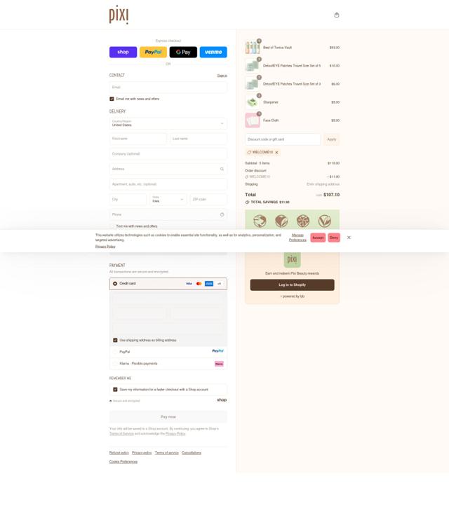 Pixi Beauty checkout page showing Pixi Beauty promo code box | Screenshot taken by SimplyCodes community member on Sep 16, 2025