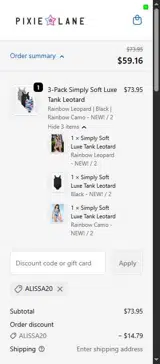 PixieLane coupon verification screenshot
