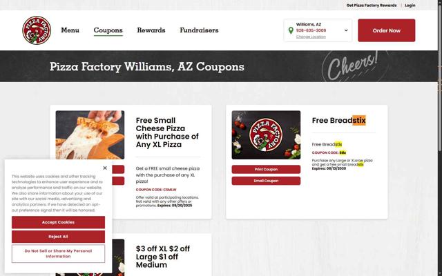 Pizza Factory checkout page showing Pizza Factory coupon code box | Screenshot taken by SimplyCodes community member on Sep 17, 2025