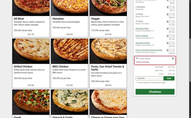 Pizza Factory checkout page showing Pizza Factory coupon code box | Screenshot taken by SimplyCodes community member on Sep 17, 2025
