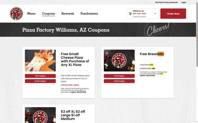 Pizza Factory checkout page showing Pizza Factory coupon code box | Screenshot taken by SimplyCodes community member on Sep 8, 2025