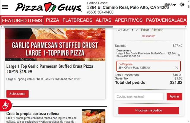 Pizza Guys checkout page showing Pizza Guys coupon code box | Screenshot taken by SimplyCodes community member on Aug 6, 2025