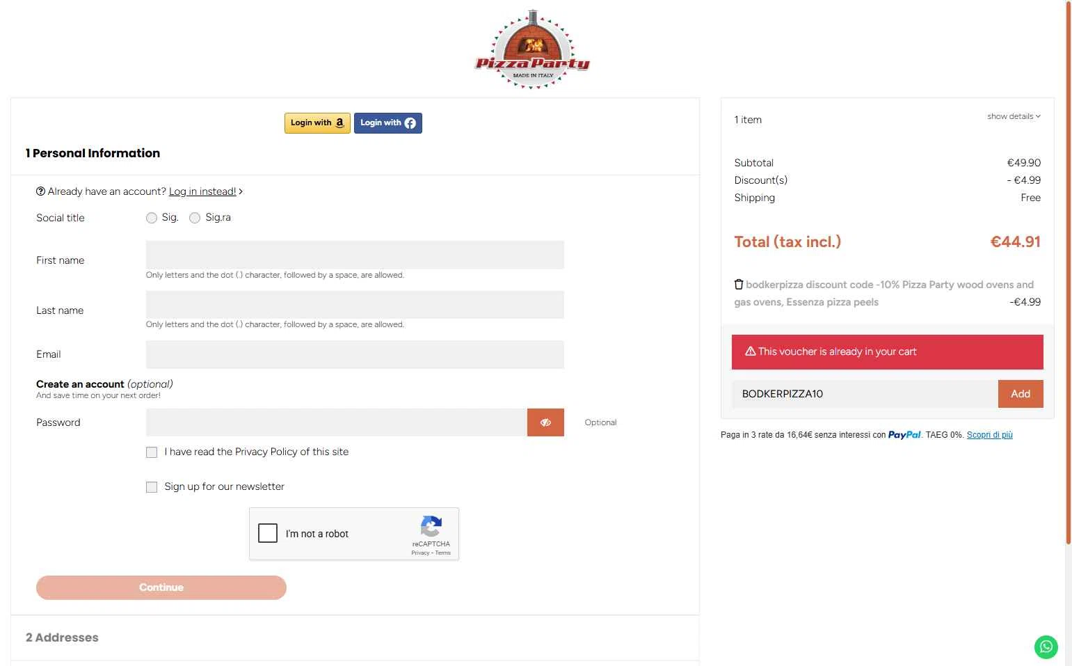 Pizza Party Shop checkout page showing Pizza Party Shop promo code box | Screenshot taken by SimplyCodes community member on Dec 13, 2025