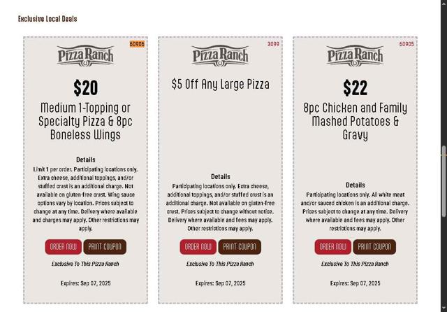Pizza Ranch checkout page showing Pizza Ranch promo code box | Screenshot taken by SimplyCodes community member on Aug 19, 2025