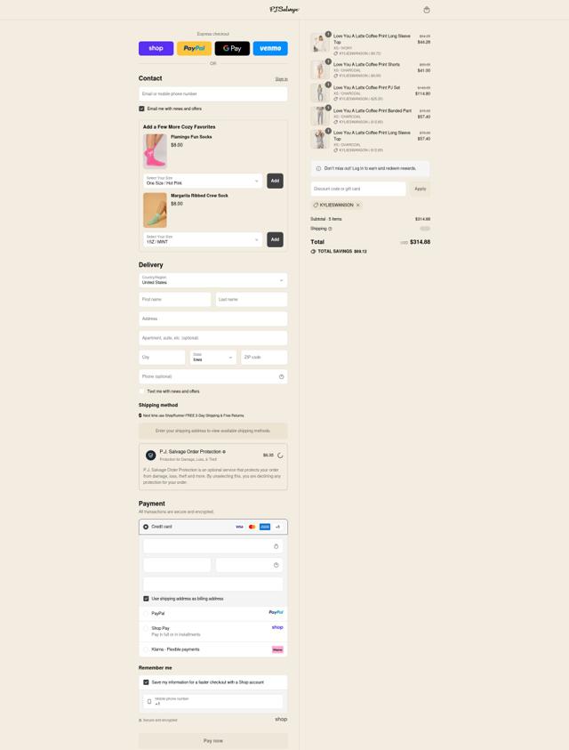 P.J. Salvage checkout page showing P.J. Salvage promo code box | Screenshot taken by SimplyCodes community member on Sep 14, 2025