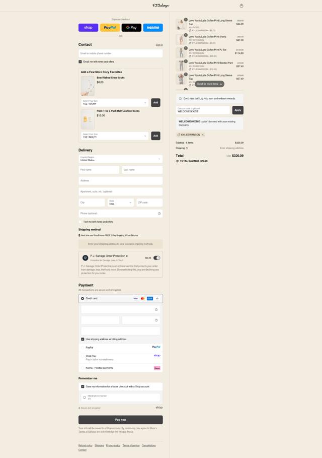 P.J. Salvage checkout page showing P.J. Salvage promo code box | Screenshot taken by SimplyCodes community member on Sep 10, 2025
