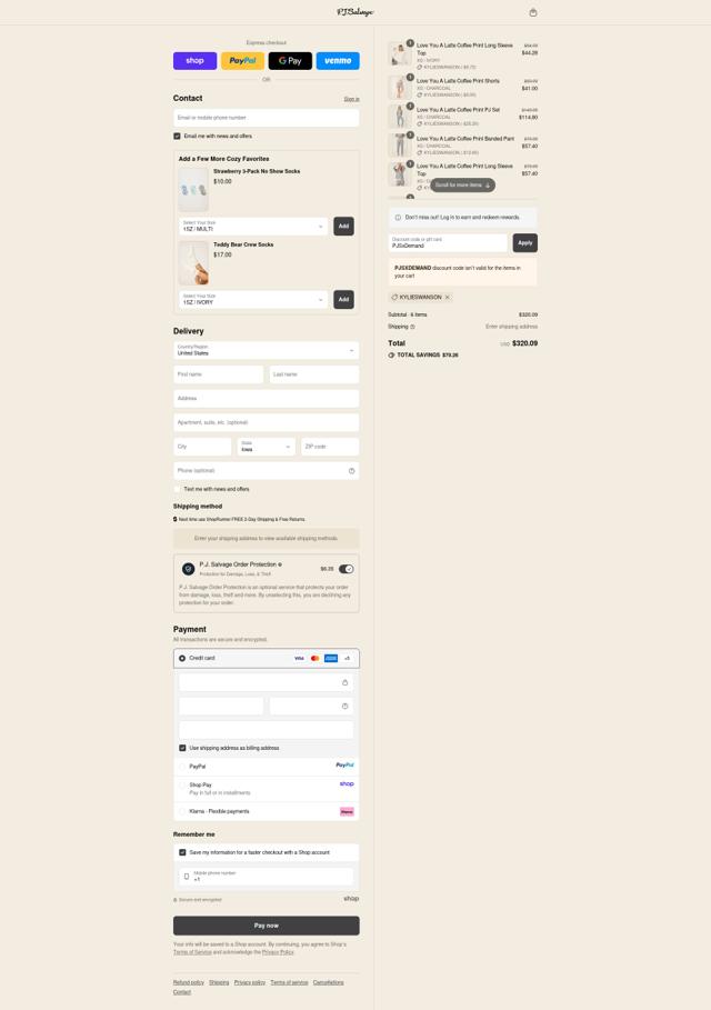 P.J. Salvage checkout page showing P.J. Salvage promo code box | Screenshot taken by SimplyCodes community member on Sep 14, 2025