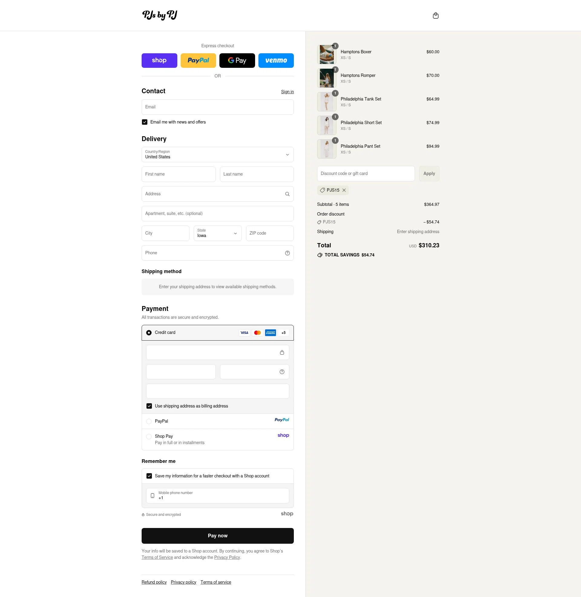 PJs by PJ checkout page showing PJs by PJ discount code box | Screenshot taken by SimplyCodes community member on Sep 10, 2025