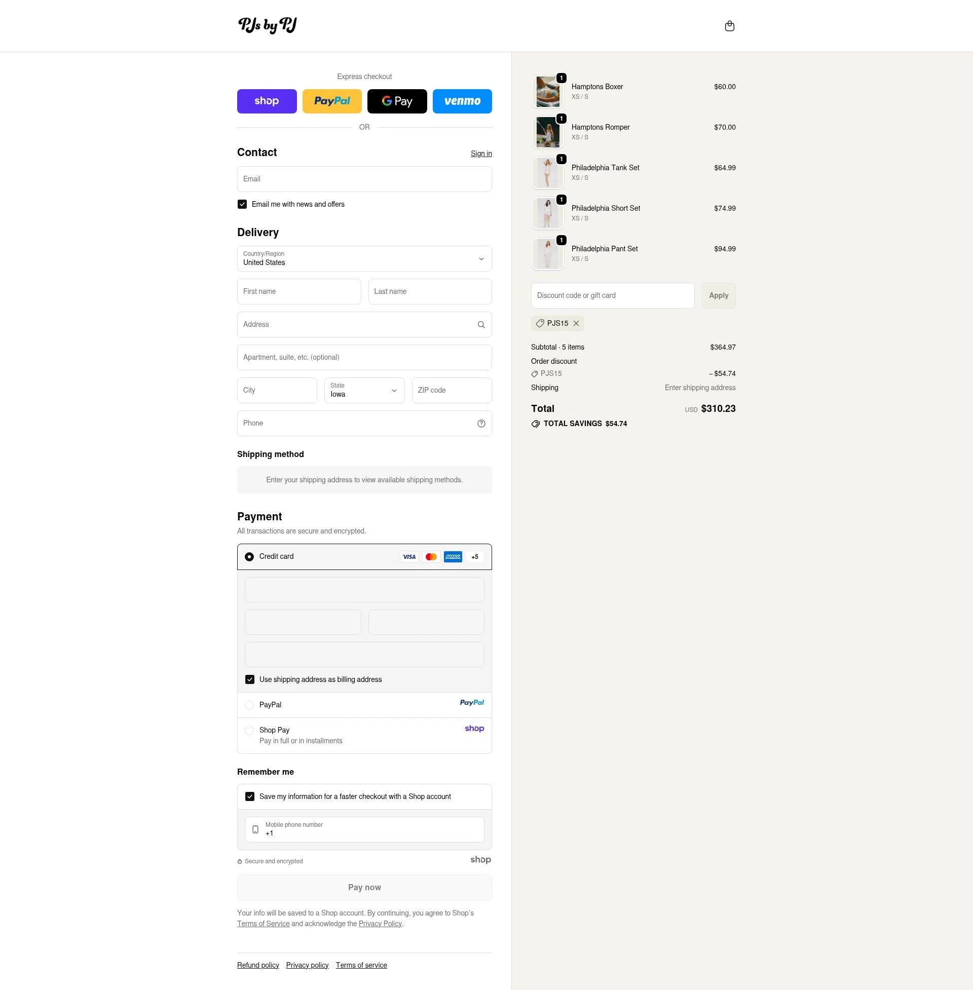 PJs by PJ checkout page showing PJs by PJ discount code box | Screenshot taken by SimplyCodes community member on Oct 9, 2025