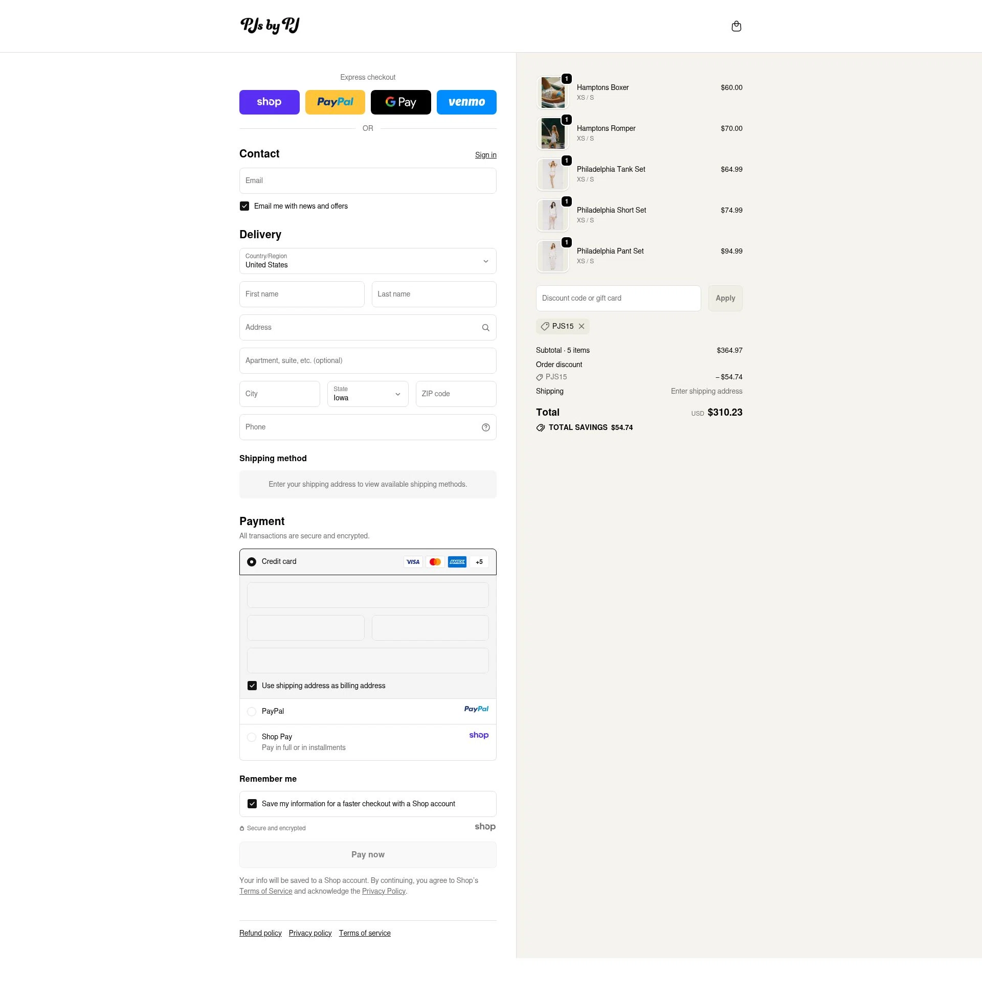PJs by PJ checkout page showing PJs by PJ discount code box | Screenshot taken by SimplyCodes community member on Oct 1, 2025