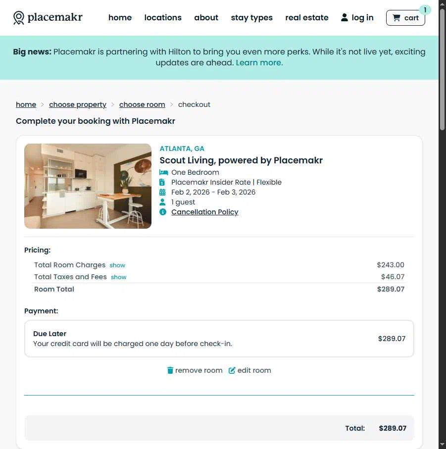 Placemakr checkout page showing Placemakr promo code box | Screenshot taken by SimplyCodes community member on Feb 1, 2026