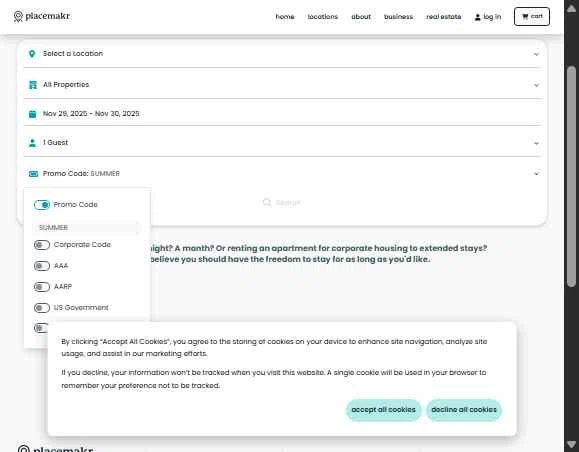 Placemakr checkout page showing Placemakr promo code box | Screenshot taken by SimplyCodes community member on Nov 28, 2025