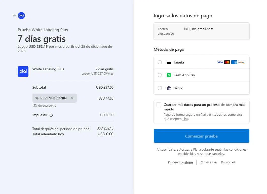 Plai checkout page showing Plai promo code box | Screenshot taken by SimplyCodes community member on Dec 18, 2025