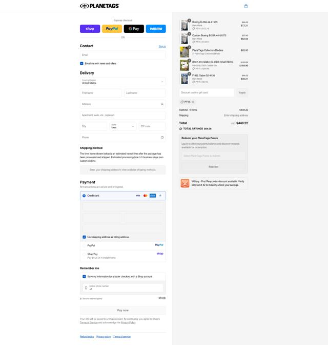 PlaneTags checkout page showing PlaneTags discount code box | Screenshot taken by SimplyCodes community member on Sep 12, 2025