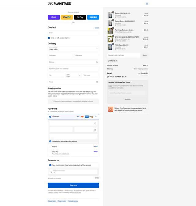 PlaneTags checkout page showing PlaneTags discount code box | Screenshot taken by SimplyCodes community member on Sep 8, 2025