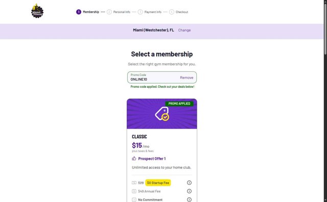 Planet Fitness checkout page showing Planet Fitness promo code box | Screenshot taken by SimplyCodes community member on Aug 27, 2025