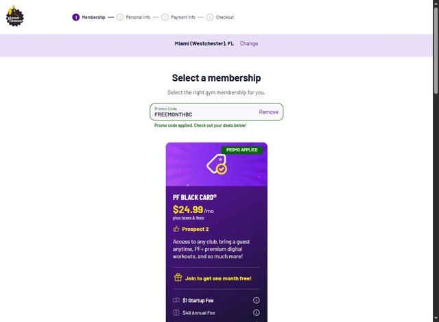 Planet Fitness checkout page showing Planet Fitness promo code box | Screenshot taken by SimplyCodes community member on Aug 26, 2025