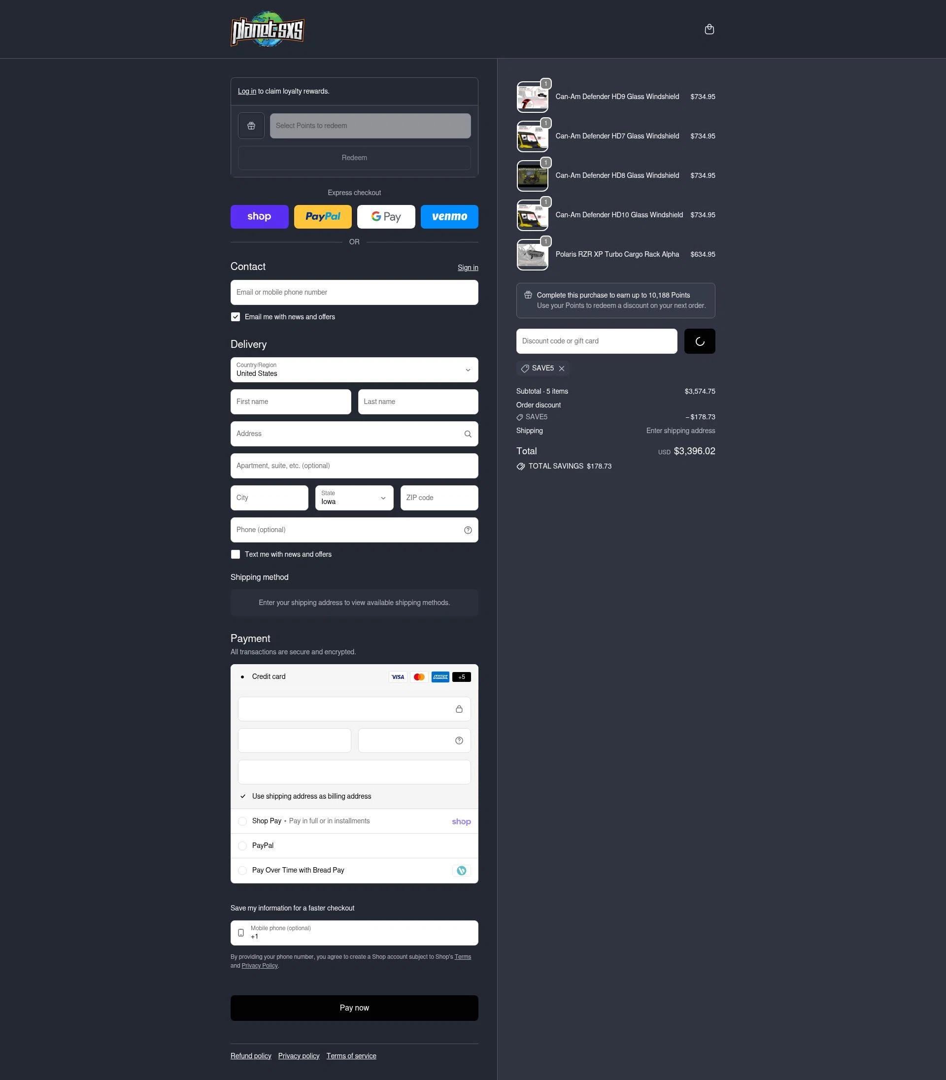 Planet SxS checkout page showing Planet SxS discount code box | Screenshot taken by SimplyCodes community member on Feb 18, 2026
