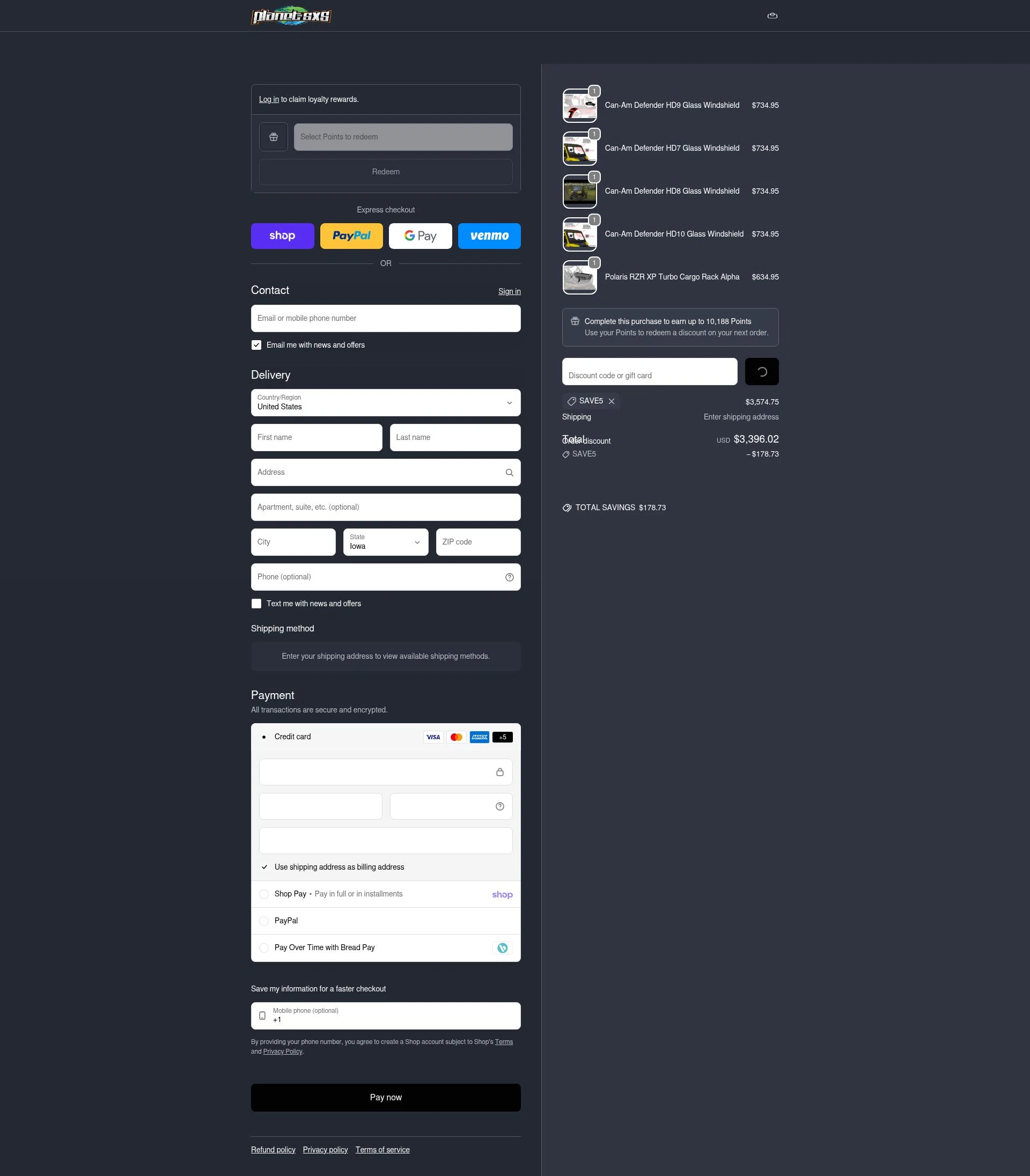Planet SxS checkout page showing Planet SxS discount code box | Screenshot taken by SimplyCodes community member on Feb 13, 2026