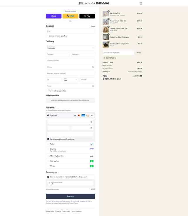 Plank+Beam checkout page showing Plank+Beam promo code box | Screenshot taken by SimplyCodes community member on Sep 1, 2025