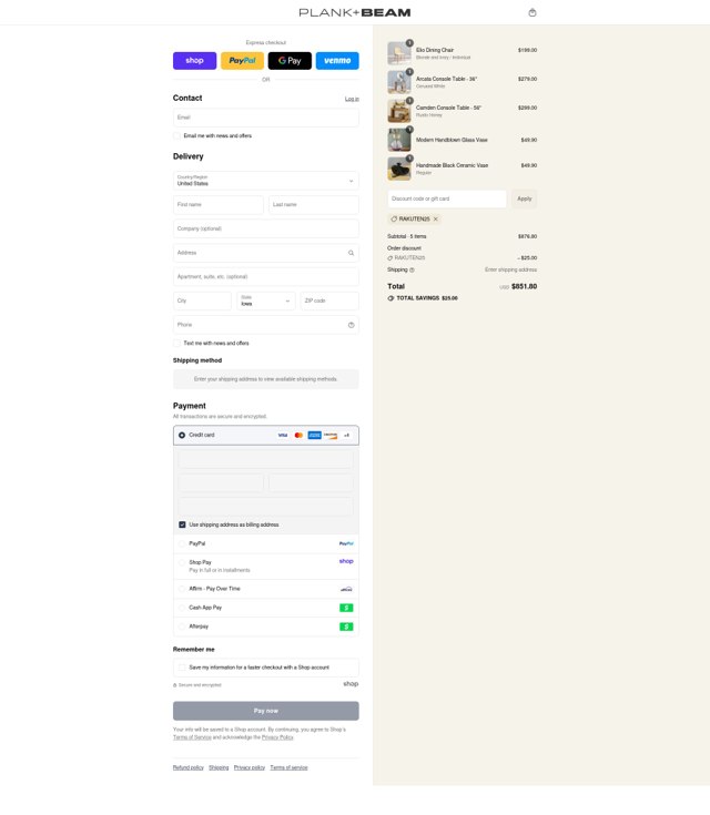 Plank+Beam checkout page showing Plank+Beam promo code box | Screenshot taken by SimplyCodes community member on Sep 6, 2025