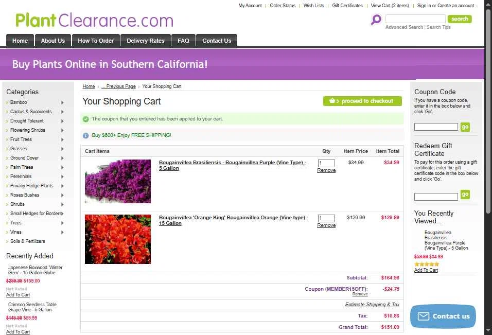 PlantClearance.com checkout page showing PlantClearance.com promo code box | Screenshot taken by SimplyCodes community member on Jan 3, 2026