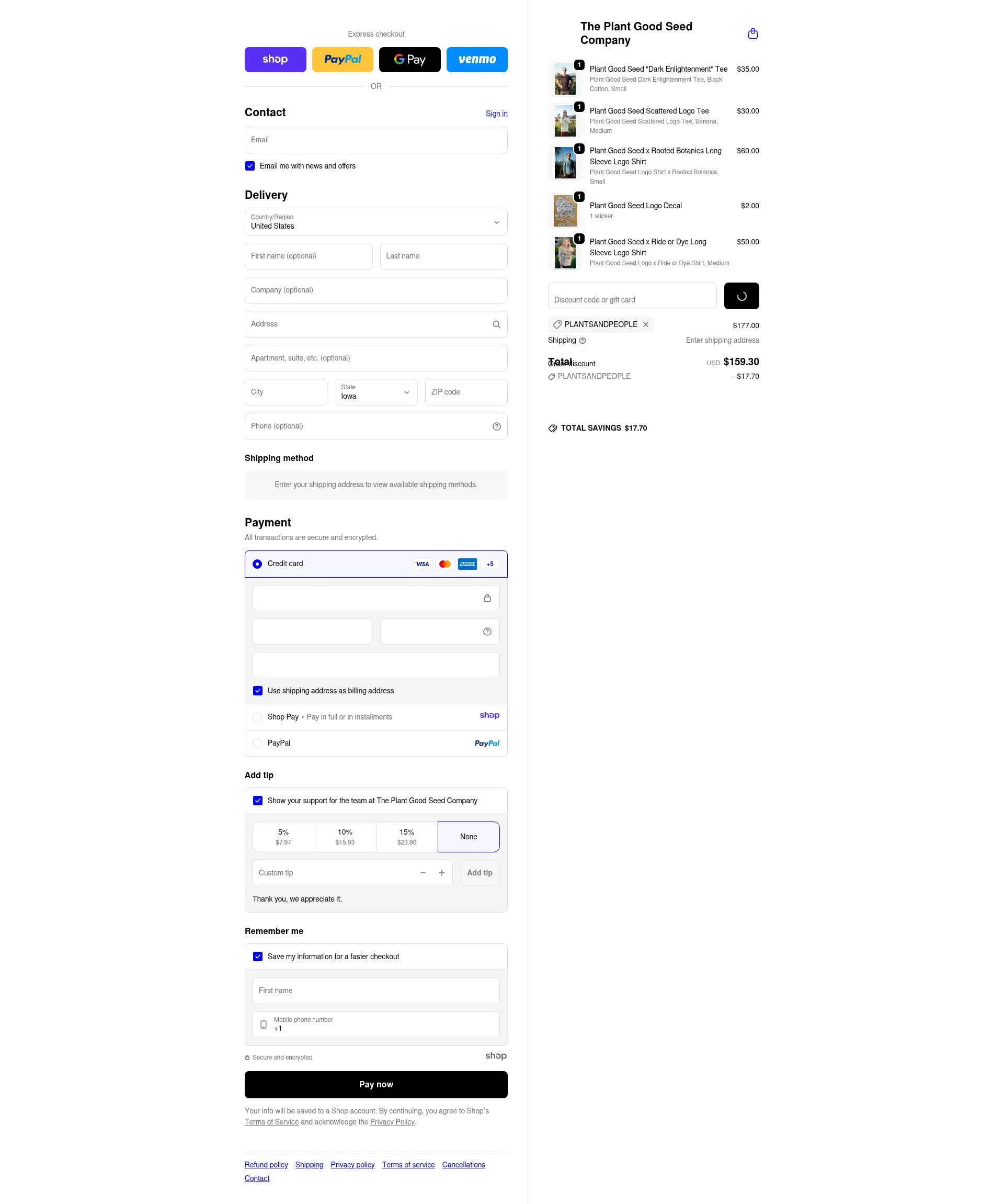 Plant Good Seed checkout page showing Plant Good Seed promo code box | Screenshot taken by SimplyCodes community member on Jan 1, 2026