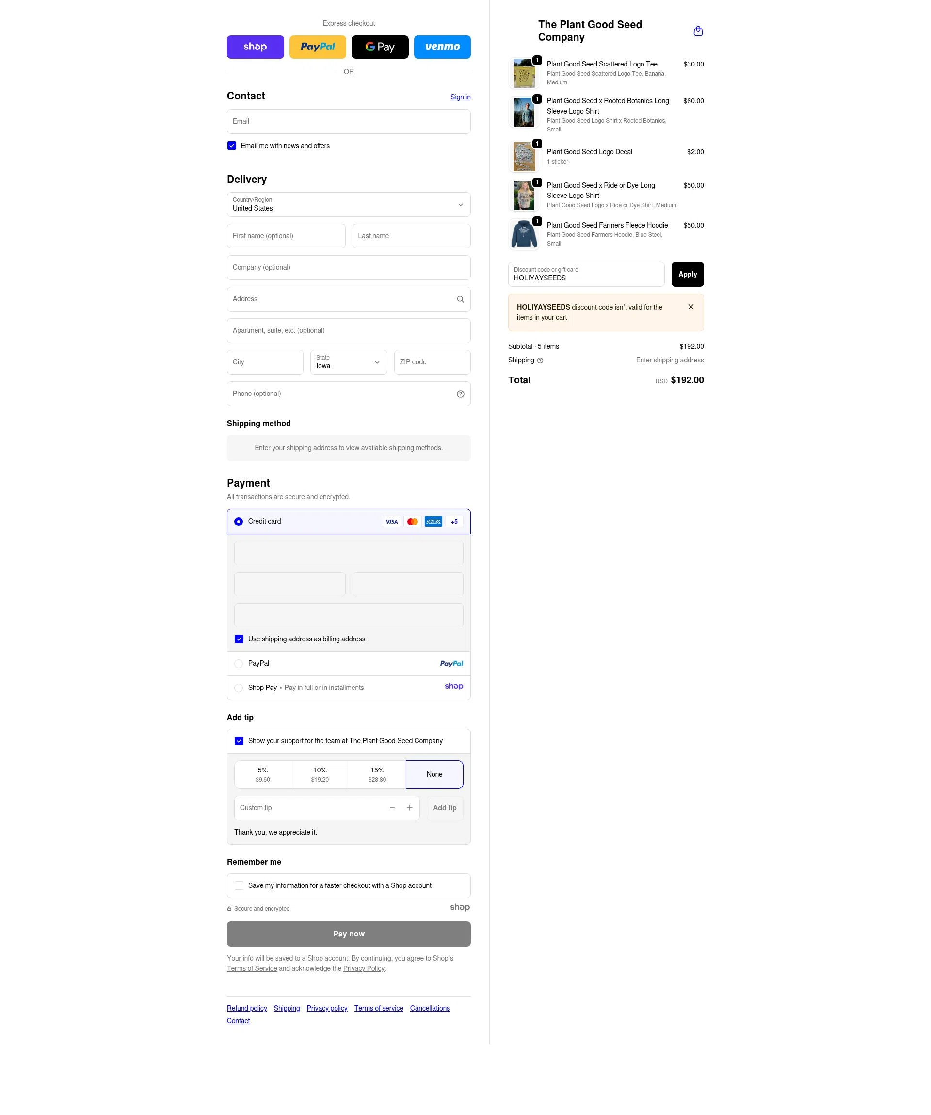 Plant Good Seed checkout page showing Plant Good Seed promo code box | Screenshot taken by SimplyCodes community member on Nov 29, 2025