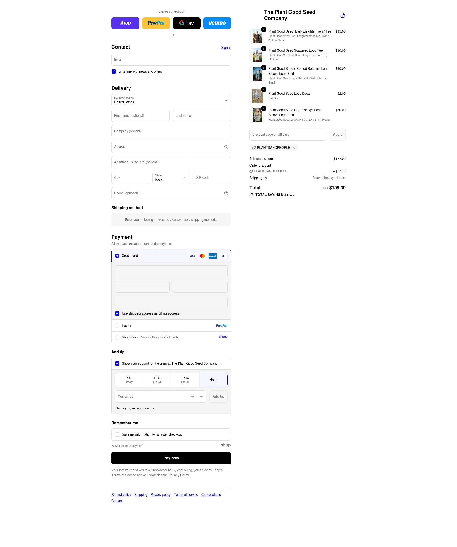 Plant Good Seed checkout page showing Plant Good Seed promo code box | Screenshot taken by SimplyCodes community member on Dec 15, 2025