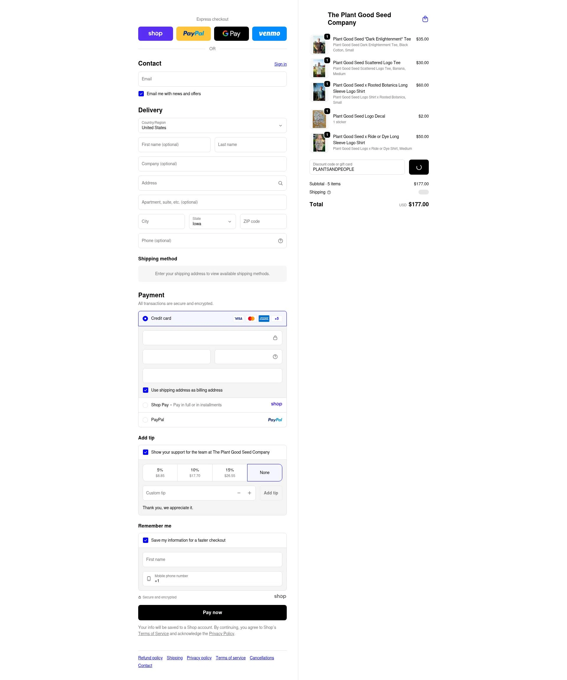 Plant Good Seed checkout page showing Plant Good Seed promo code box | Screenshot taken by SimplyCodes community member on Dec 27, 2025