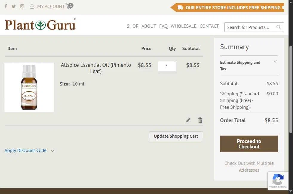 Plant Guru Inc. checkout page showing Plant Guru Inc. promo code box | Screenshot taken by SimplyCodes community member on Jun 9, 2025